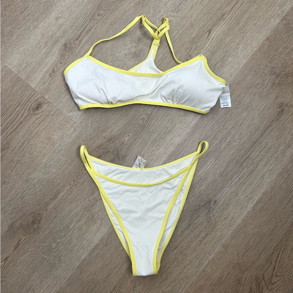 NEW L*Space White Yellow Bikini Set Bitsy Cut XL